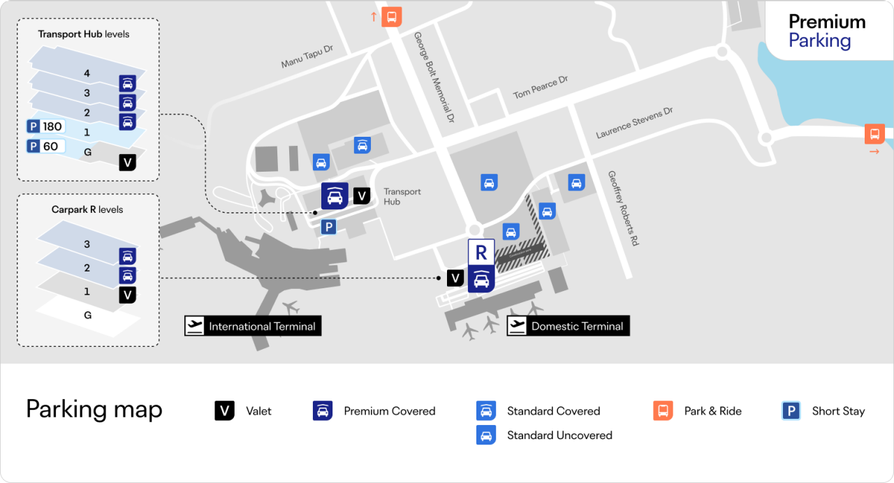 map showing parking at the airport