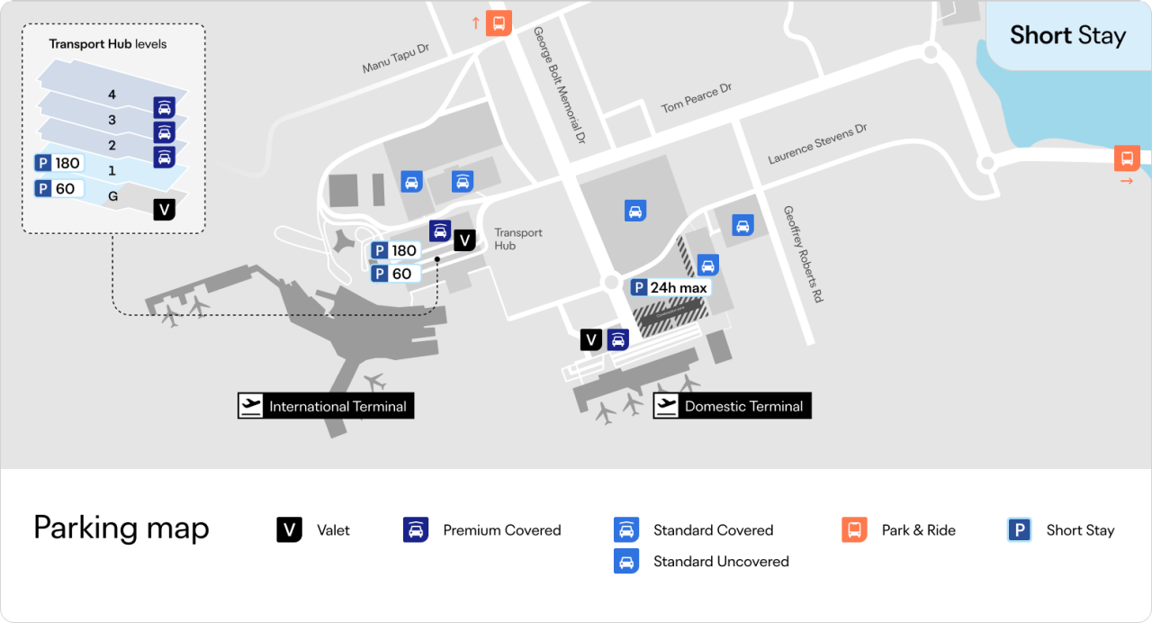 map showing parking at the airport