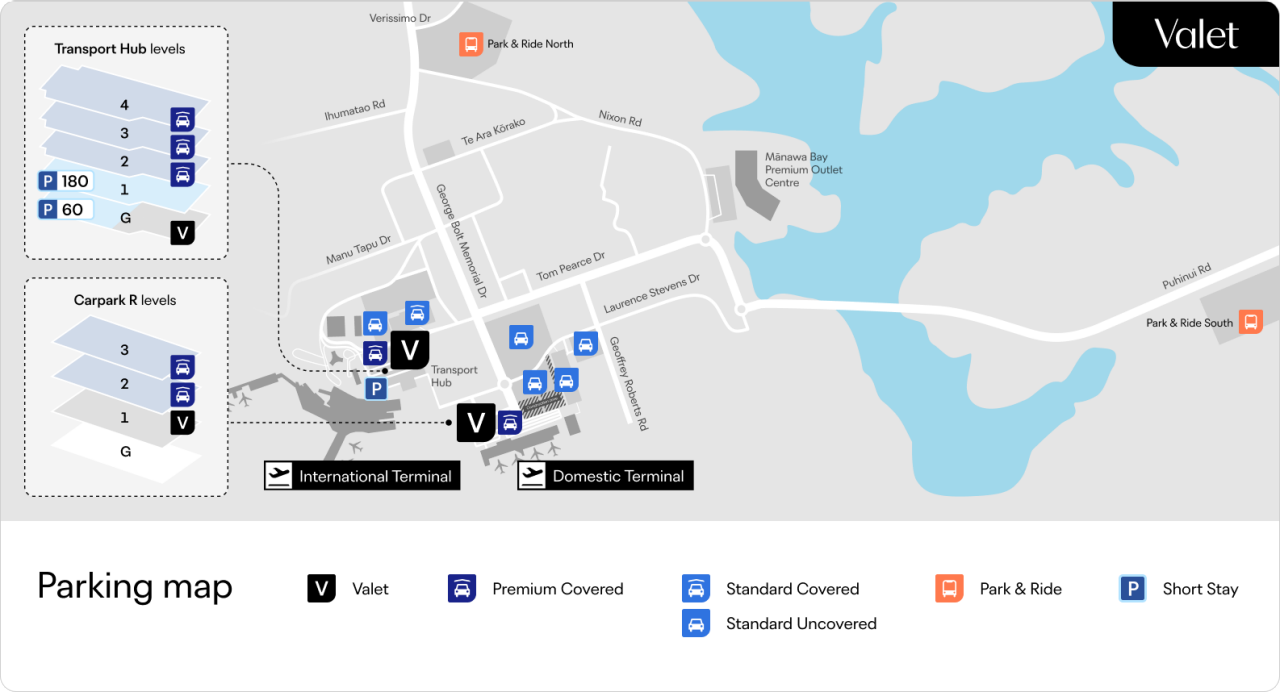 map showing parking at the airport